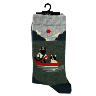 جوراب ساق بلند زنانه طرح گربه‌ قایق‌سوار