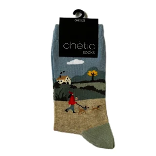 جوراب زنانه ساق بلند طرح قدم‌ زدن با سگ